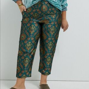 Maeve Turquoise and Bronze Patterned Cropped Pants